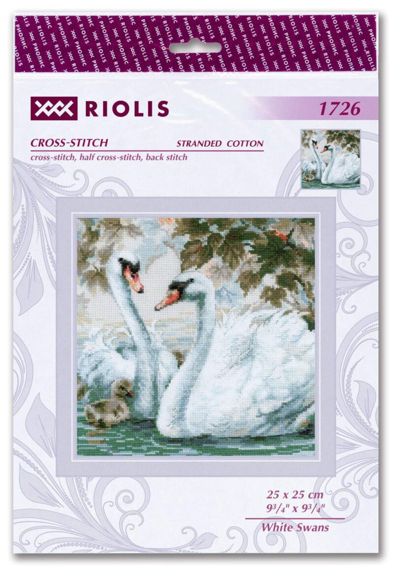 1726 White Swans Cross Stitch Kit with Aida fabric - Image 2