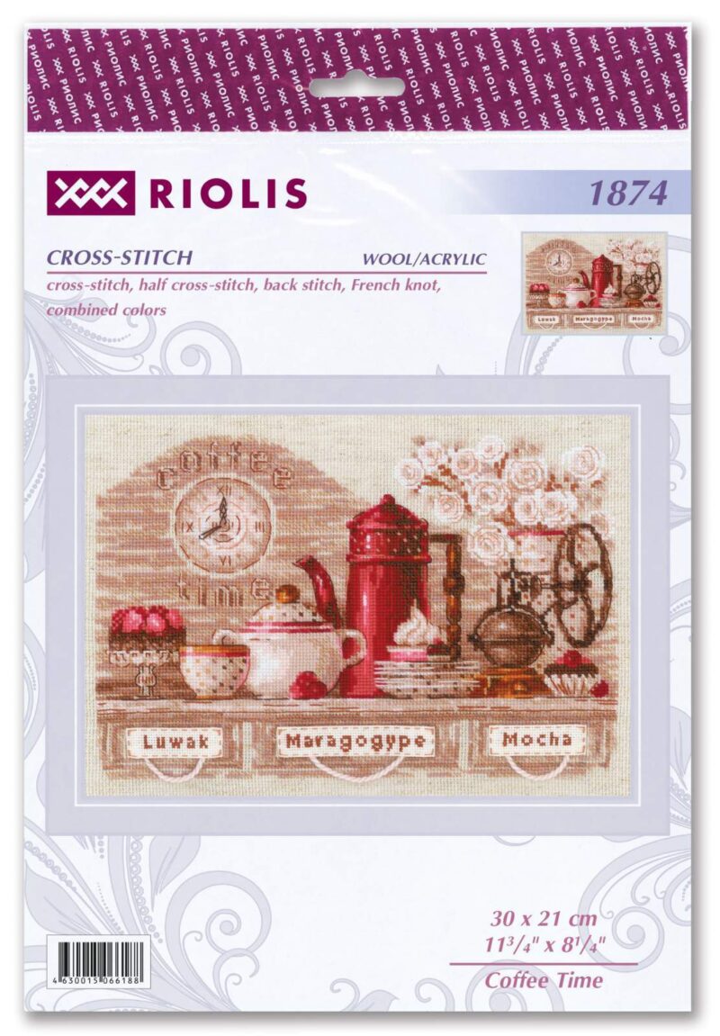1874 Coffee Time Cross Stitch Kit with Aida fabric - Image 2