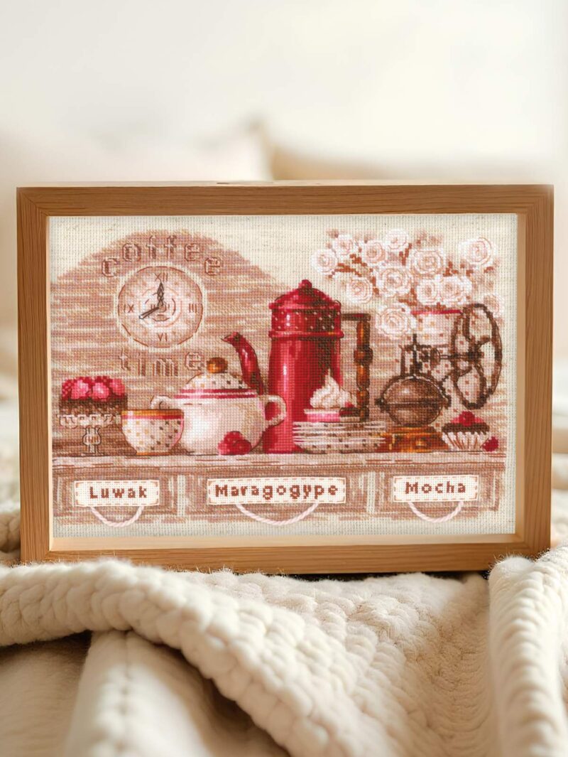 1874 Coffee Time Cross Stitch Kit with Aida fabric - Image 3