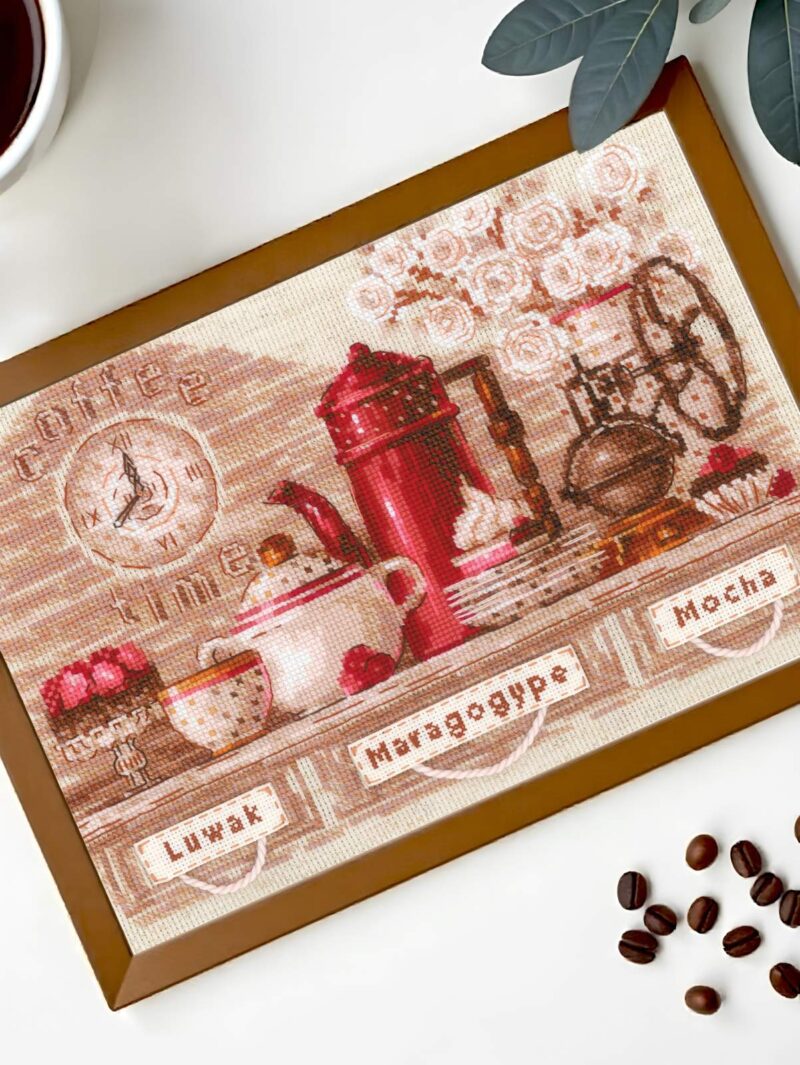 1874 Coffee Time Cross Stitch Kit with Aida fabric - Image 4