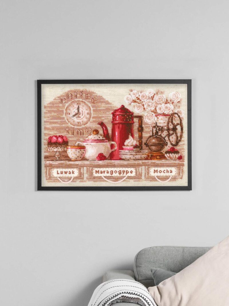 1874 Coffee Time Cross Stitch Kit with Aida fabric - Image 5