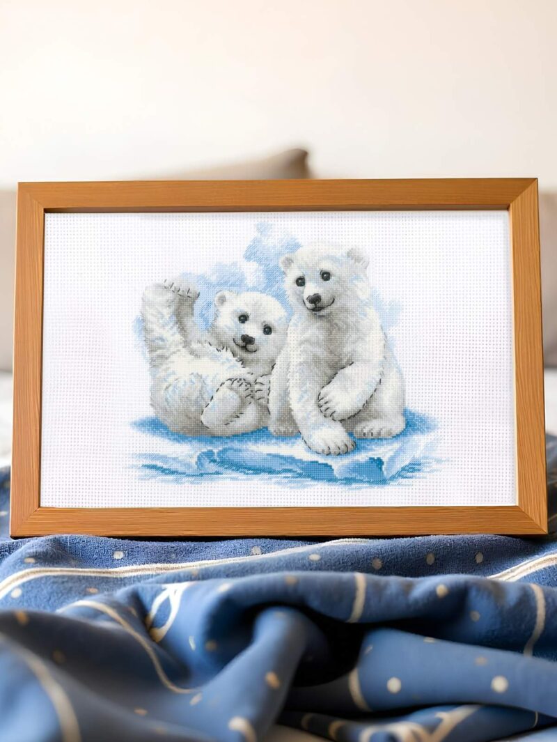 2043 Bear Cubs on Ice Cross Stitch Kit with Aida - Image 2