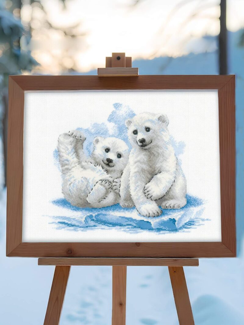 2043 Bear Cubs on Ice Cross Stitch Kit with Aida - Image 4