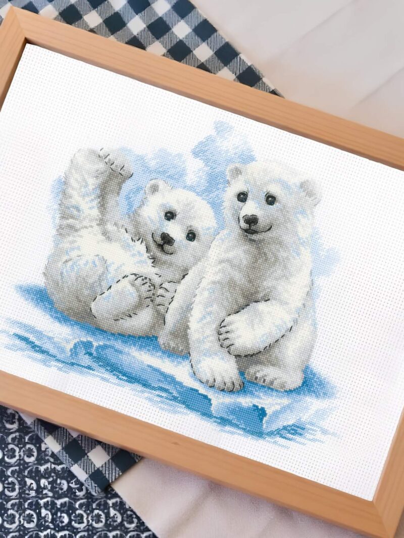 2043 Bear Cubs on Ice Cross Stitch Kit with Aida - Image 5