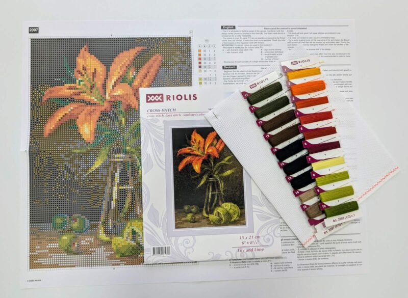 2097 Lily and Lime Cross Stitch Kit with Aida - Image 2