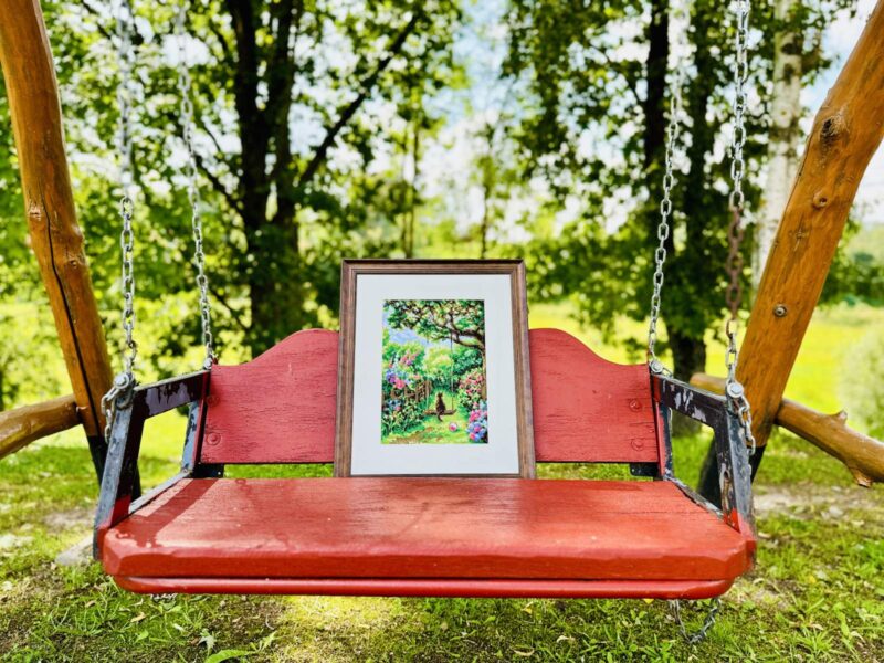 2114 Garden Swing Cross Stitch Kit with Aida fabric - Image 2