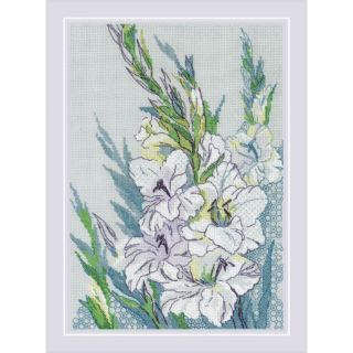 2297 White Gladioli Blackwork Kit with Aida fabric