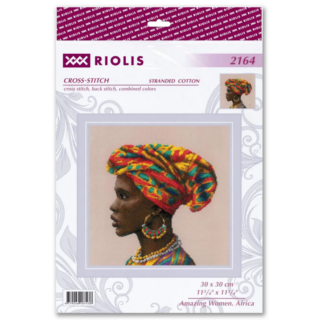Profile of an African woman with a colorful headwrap, large beaded earrings, and layered necklaces.