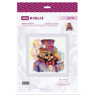 A steampunk-themed cat wearing a top hat with gears, goggles, and a bow tie, surrounded by glowing mechanical cogs.