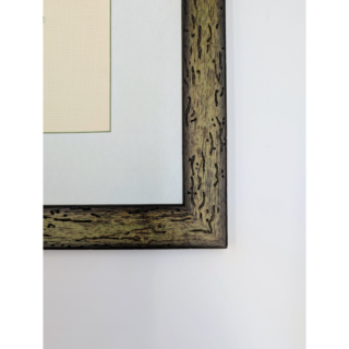 Stitched and framed embroidery artwork depicting a bouquet of pink poppies with green buds on a light background.