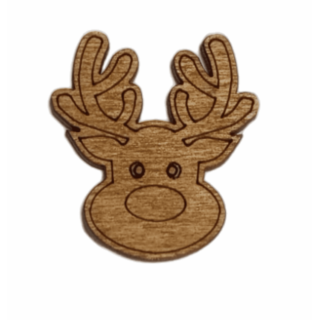 Wooden magnetic needle minder shaped like a deer with engraved antlers and facial features.